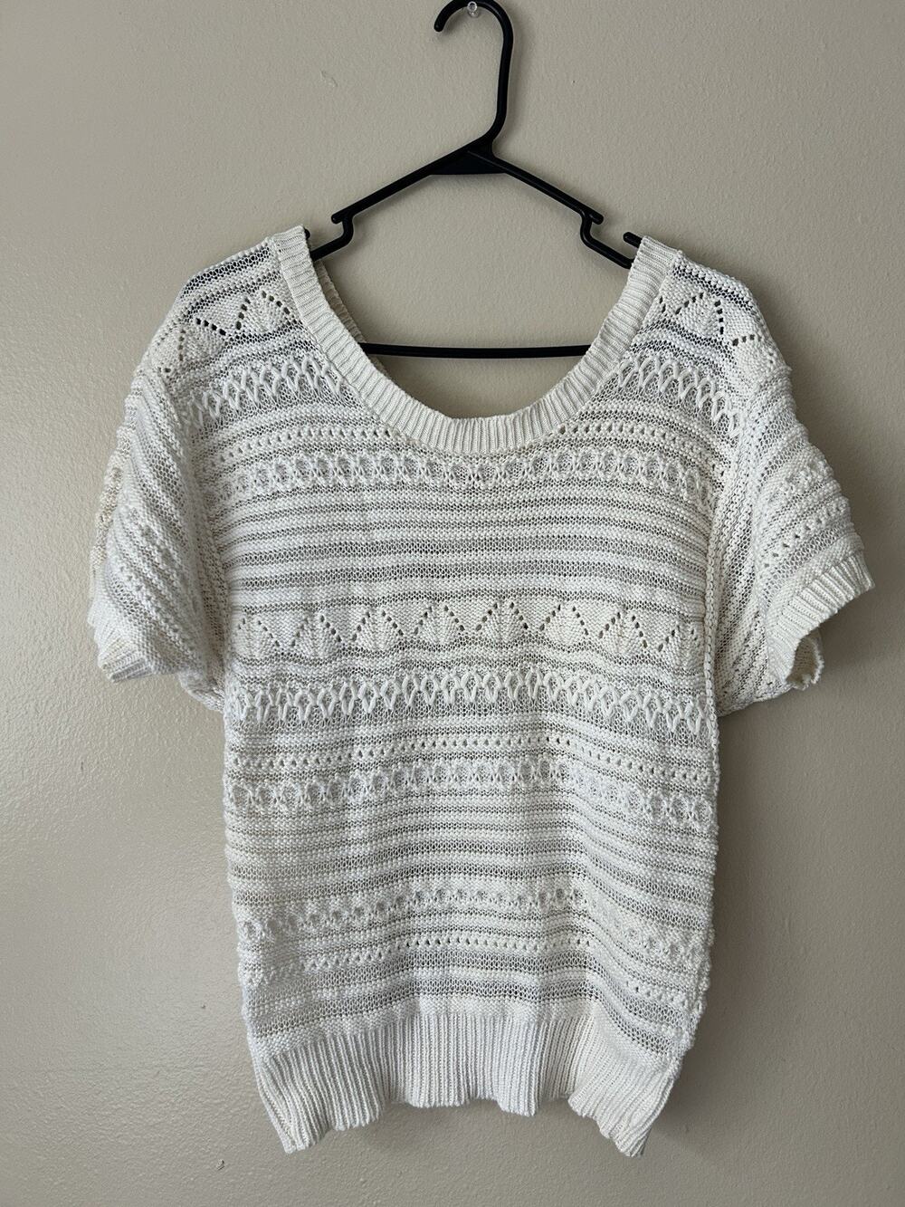 Vintage 70s 80s Beldoch Popper Open Knit Sweater Top Short Sleeve Made in USA